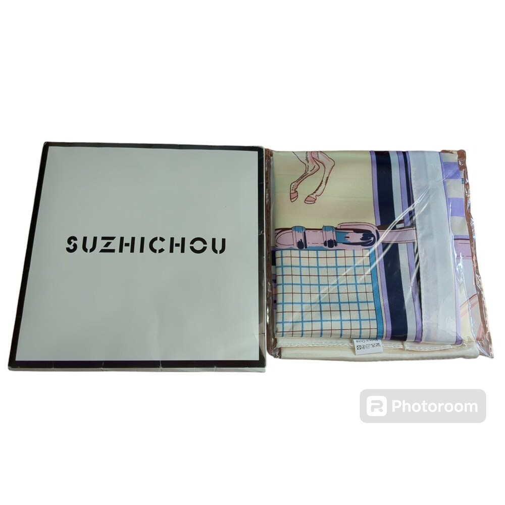 Suzhichou Silky Scarf Horses Bright Pink Purple 90 X 90 CM Sealed NIP